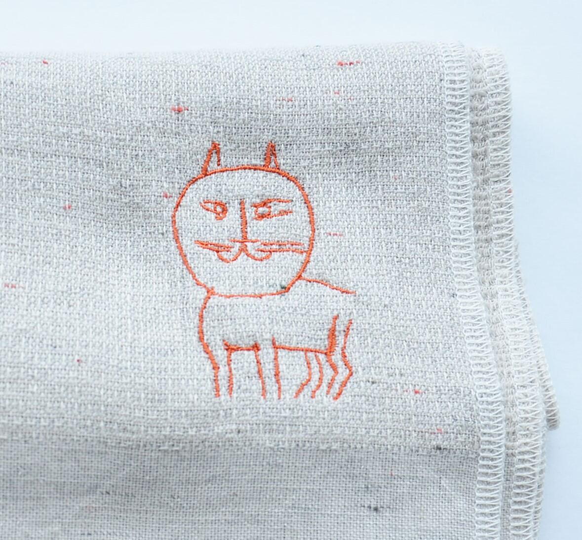 トラベルタオル 猫 オレンジ糸