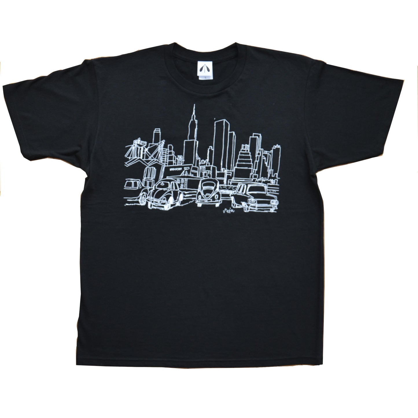いのくまTシャツ(車のある風景)ブラック