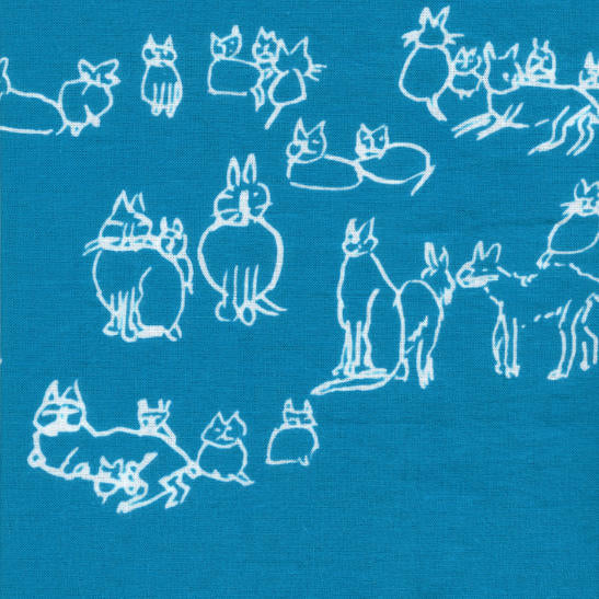 Tenugui Hand Towel (Cat Row) Blue × White