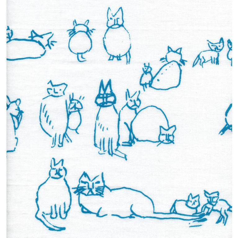 Tenugui Hand Towel (Cat Row) White × Blue
