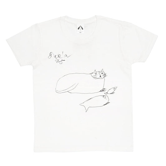 いのくまTシャツ （猫と2匹の魚）ホワイト