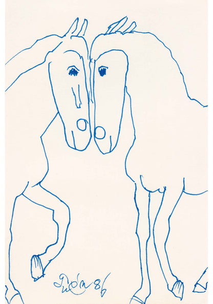 ポストカード  向かい合う馬