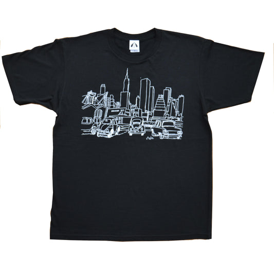 いのくまTシャツ（車のある風景）ブラック