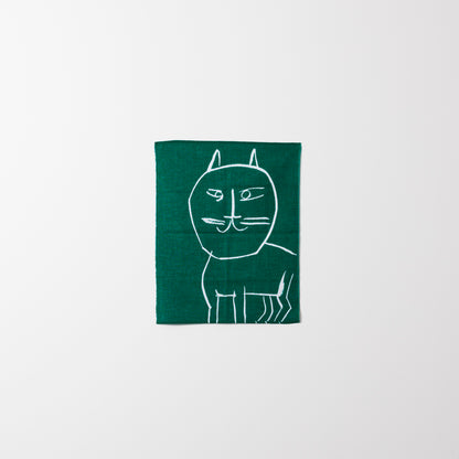 Tenugui Hand Towel (Cat, Green) White × Green
