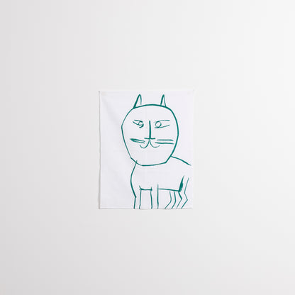 Tenugui Hand Towel (Cat, Green) White × Green