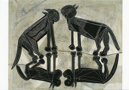 Postcard Black cats facing each other
