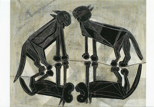 Postcard Black cats facing each other
