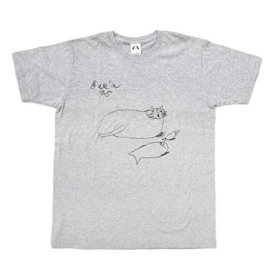 いのくまTシャツ （猫と2匹の魚）グレー