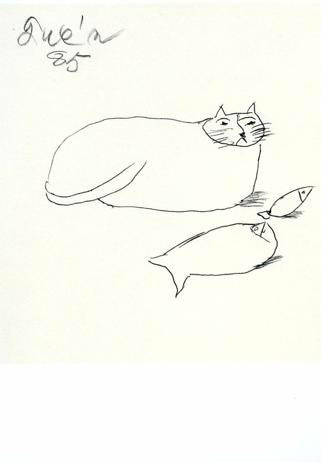 Postcard A cat and two fish