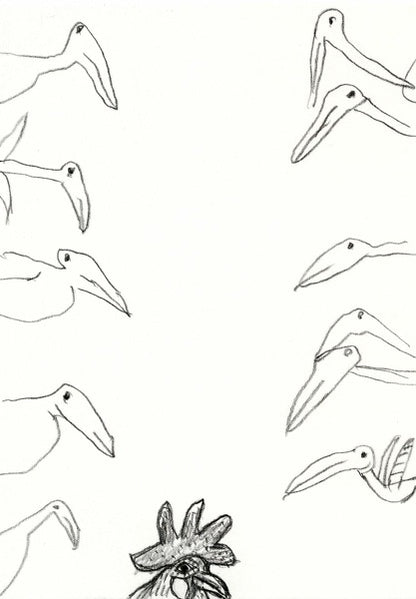 ポストカード（鶏と鳥達）