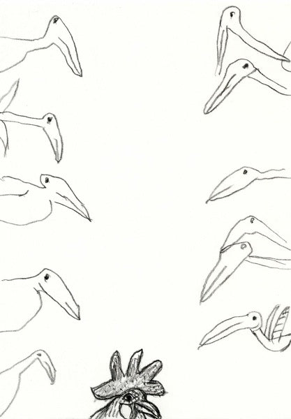 ポストカード（鶏と鳥達）
